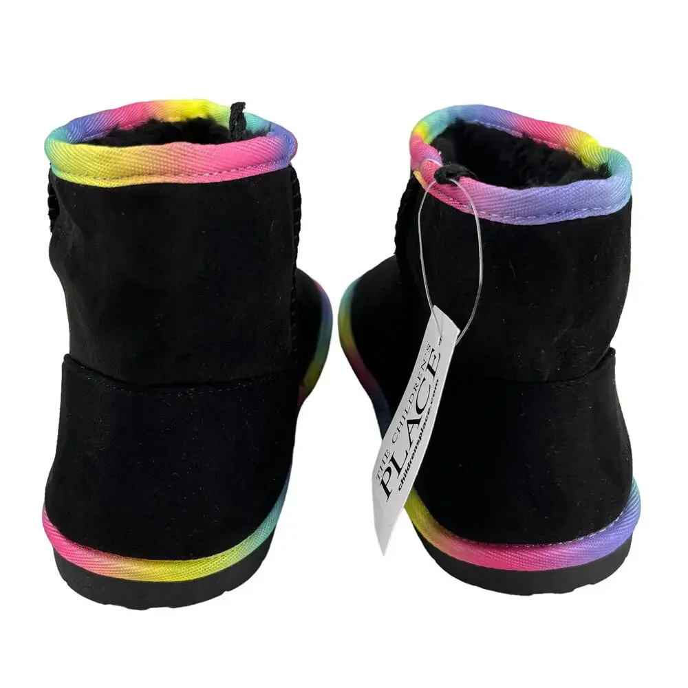 Children's Place Girls Rainbow Low Faux Suede Black Booties 4 New